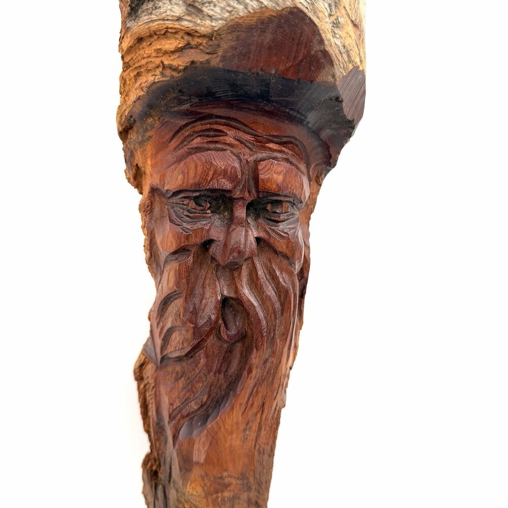 Vintage Hand Carved Folk Art Tree Bearded Man Face Tree Spirit - 20" Long - Picture 6 of 9